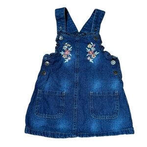 Daisy Fuentes Blue Denim Jean Dress Jumper Embroidered Floral Baby Girl 12M